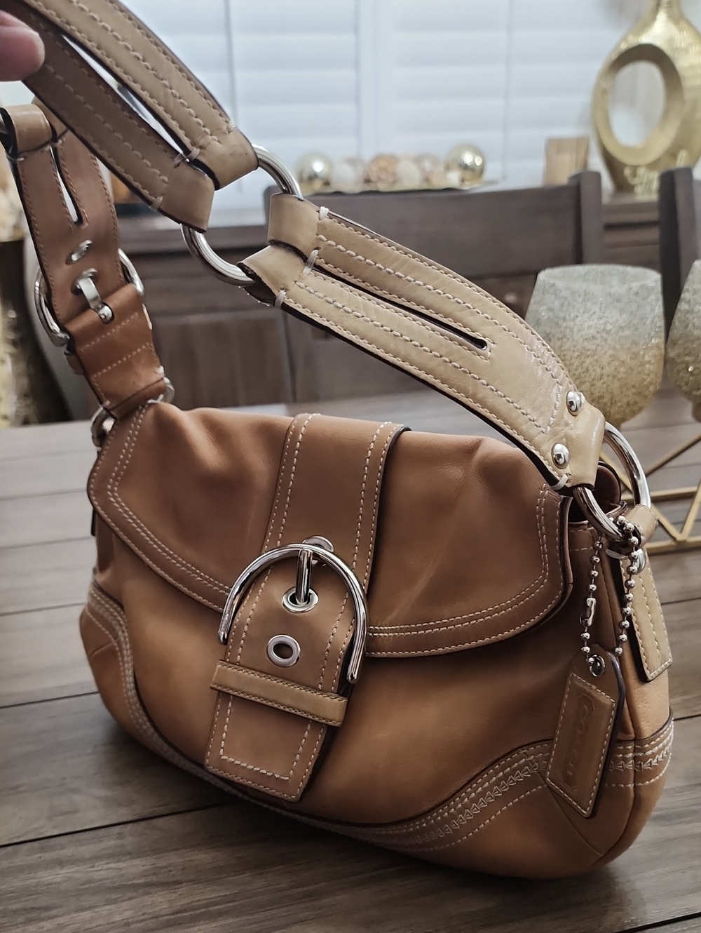 Coach Tan Leather Soho Shoulder W Silver Hardware Style 10578